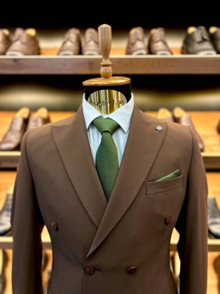 Костюм MAZALTOVMAN 2-ка Двубортный премиум Коричневый в полоску