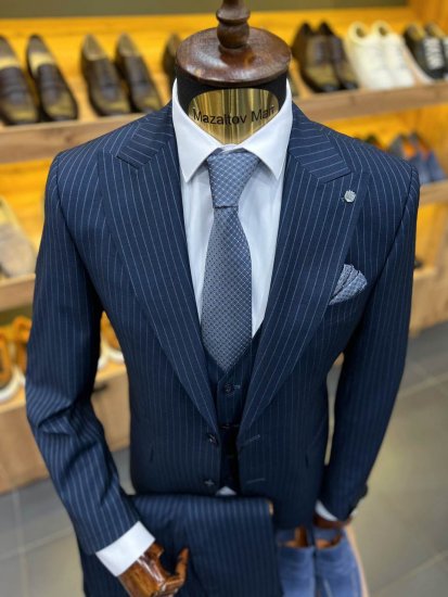 Костюм MAZALTOVMAN 3-ка премиум Синий в полоску