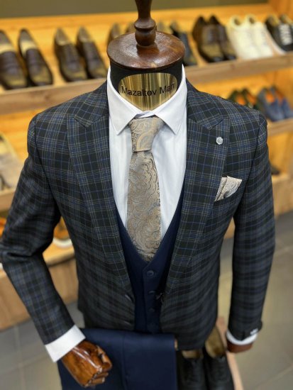 Костюм MAZALTOVMAN 3-ка премиум Черный в клетку комбинированный