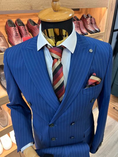 Костюм MAZALTOVMAN 2-ка премиум Синий в полоску двубортный