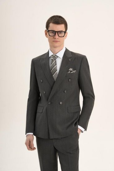 Костюм MAZALTOVMAN 2-ка Графитовый в полоску двубортный премиум линейка