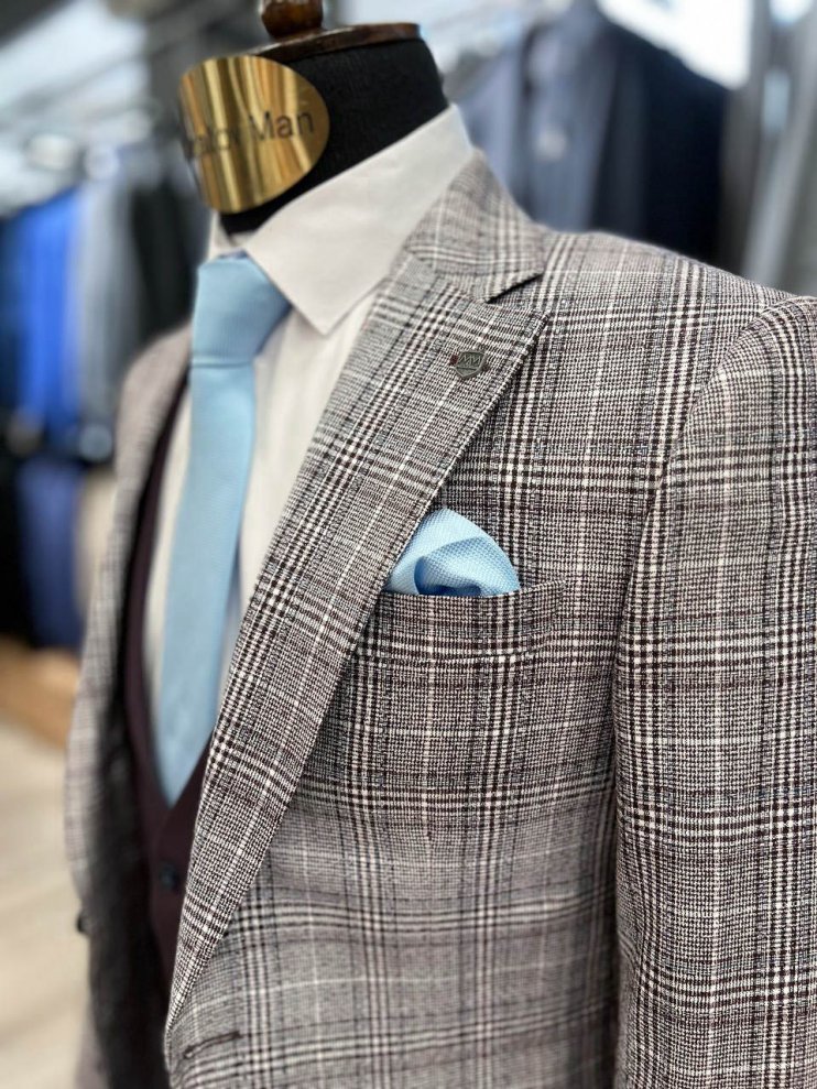 Костюм MAZALTOVMAN 3-ка премиум Бордовый в клетку комбинированный