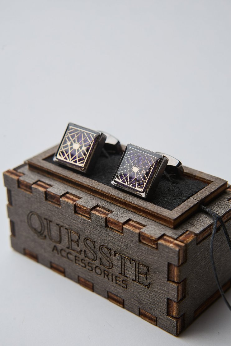 Запонки Фиолетовые с узором квадратные